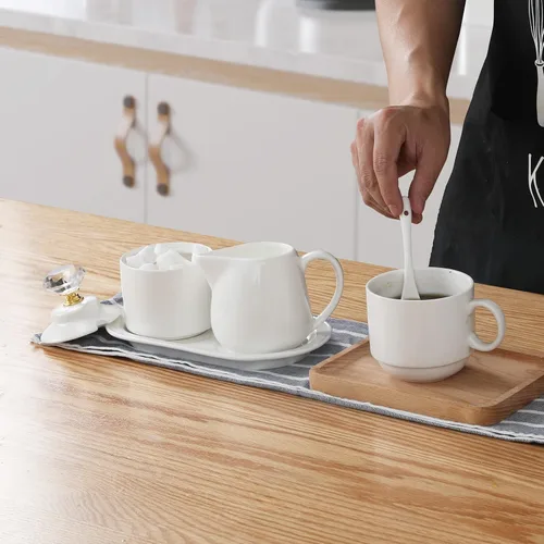 Vista 8 de ONTUBE Ceramic Sugar and Creamer with tray and Crystal Lid Set of 4 (Gold)