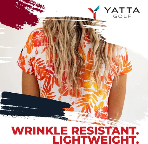 Vista 6 de YATTA GOLF Polo de golf prémium para mujer, ligero, de secado rápido, resistente a las arrugas y absorbe la humedad Aloha Sunrise