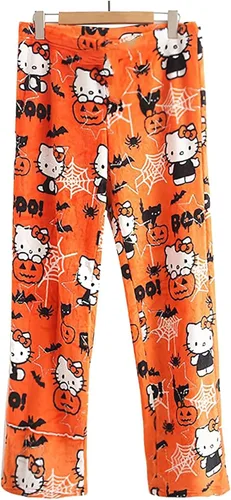 Vista 5 de TONYOPT Anime Pajamas for Women Girls Cute Cartoon Cat Print Flannel Christmas Halloween Kawaii Casual Sleep Pajama Pants