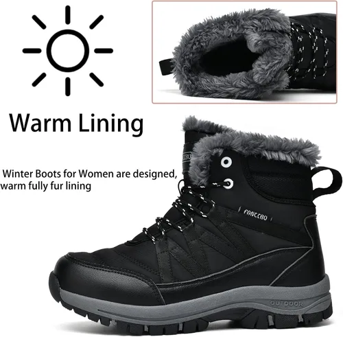 Vista 3 de MAIZUN Botas de invierno para mujer, con forro de piel cálida, botas de nieve impermeables de goma antideslizantes