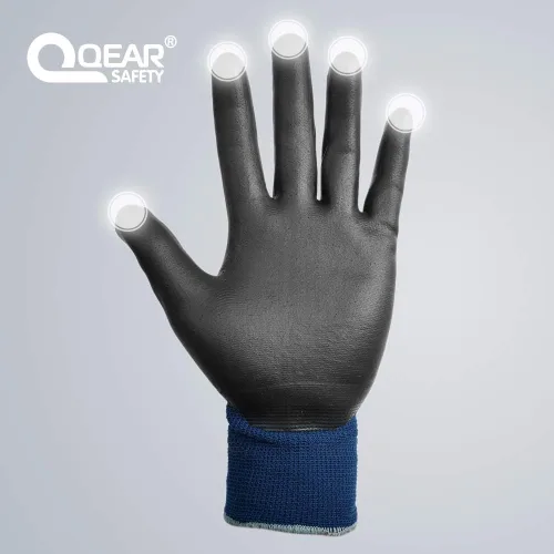 Vista 6 de Paquete de 3 pares de guantes de seguridad de trabajo táctiles de color azul marino, espuma de nitrilo recubiertos, uso general, trabajo mecánico