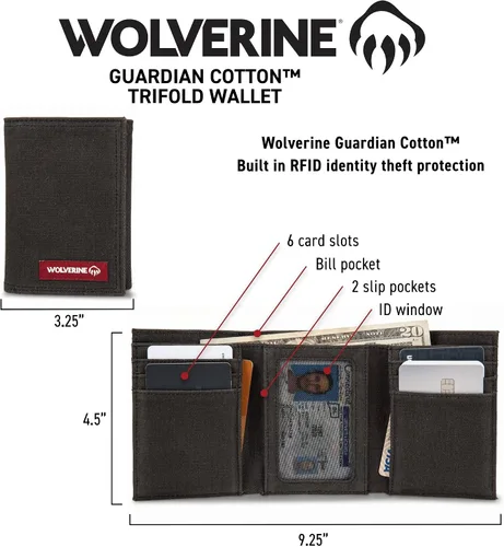 Vista 9 de WOLVERINE Men's Guardian Cotton Wallet and Card Case, RFID Protection, Multi-Pocket