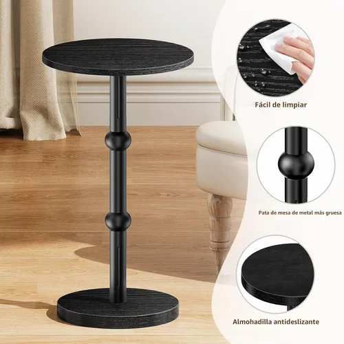 Vista 6 de Mesa de Bebidas, Mesa Auxiliar Redonda Pequeña para Espacios Pequeños, Mesas Auxiliares Redondas de Acento Moderno con Pata de Metal, Mesas