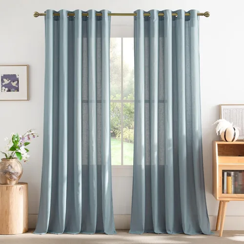 Vista 157 de NICETOWN - Cortinas de lino angora para ventana de cocina sobre el fregadero, con ojales, lino grueso angora, tratamientos cortos para ventanas