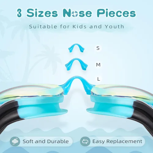 Vista 3 de Freela Gafas de natación para niños, paquete de 2 gafas de natación para niños de 3 a 14 años, gafas de natación para niños y niñas, antivaho