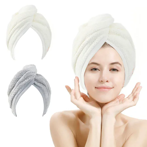 Vista 7 de M-bestl Paquete de 2 toallas de microfibra para el cabello, toalla de secado de cabello con diseño de botón, toalla para la cabeza para secar