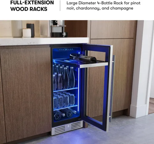Vista 5 de Zephyr Presrv - Refrigerador delgado de vino y bebidas de 15 pulgadas, zona única bajo encimera, mini enfriador de vino estrecho, pequeño gabinete