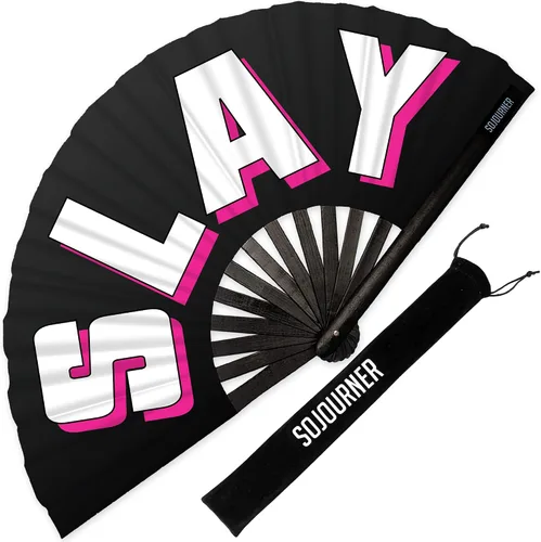 Vista 18 de SoJourner Bags Rave Fan – Abanico plegable grande – Abanico de mano Clack para raves, Halloween, Burlesque, atuendos arcoíris para mujeres