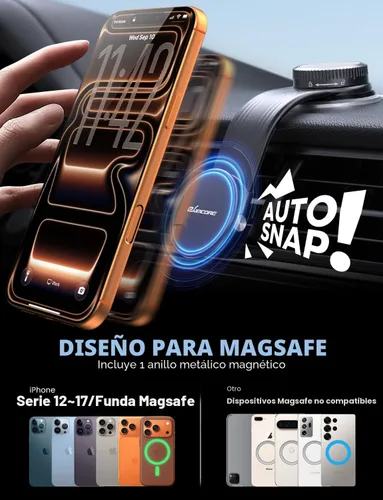 Vista 7 de Magsafe - Soporte magnético para teléfono con brazo de aleación flexible para tu coche 8” long, Dashboard, Windshield, Vacuum Suction Cup, 22 N55