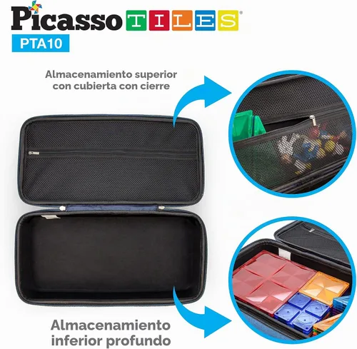 Vista 4 de PicassoTiles - Estuche magnético de transporte, organizador de bolsa de viaje para niños Estuche de transporte