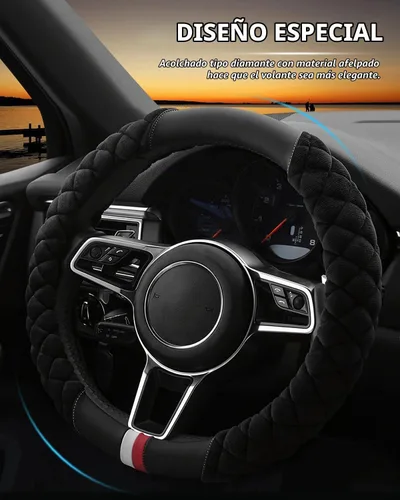 Vista 3 de Cxtiy Funda Universal para Volante de Automóvil Mullida de Felpa de Invierno para Volante (A-Negro)