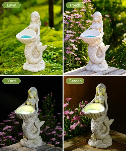 Vista 6 de Nacome Estatuas Solares de Sirenas Sirenas de Pájaros para Jardín: Estatuas al Aire Libre Adornos para Decoraciones Exteriores Arte de Patio Césped