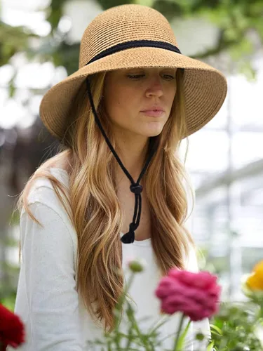 Vista 8 de Sombreros de sol para mujer con FPS 50 de algodón con cordón de barbilla de ala ancha elegante de 216-236 pulgadas