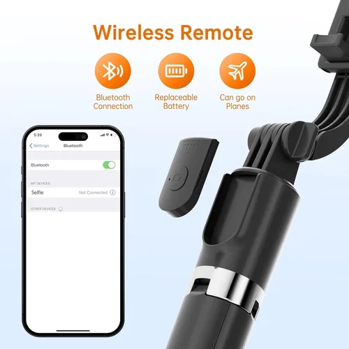 Vista 3 de Trípode para selfie stick de 67 pulgadas, trípode portátil para teléfono celular con control remoto inalámbrico, soporte de viaje extensible