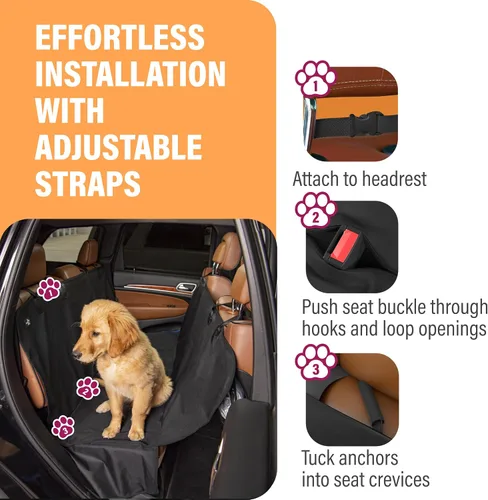 Vista 4 de Active Pets Funda Impermeable Tipo Hamaca Estándar para Asiento de Automóvil, Se Adapta a Sedanes, Hatchbacks, Crossovers, Cupés, Vehículos Naranja