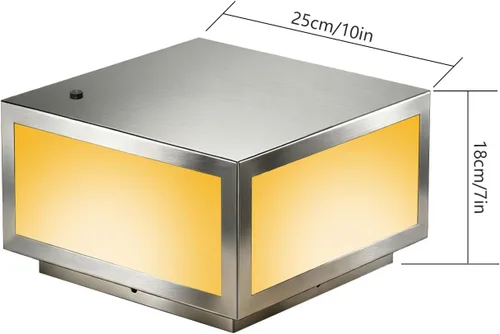 Vista 7 de Luz de poste de acero inoxidable cepillado 304 de 10 x 10 pulgadas, sensor de luz con certificación UL, luz de pilar grande para villas de lujo