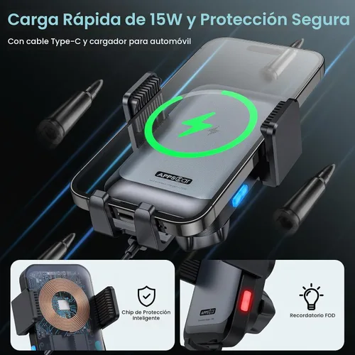 Vista 2 de APPS2Car Cargador inalámbrico para coche, ranura para CD, sujeción automática de 15 W, carga rápida Soporte de teléfono resistente para iPhone 17