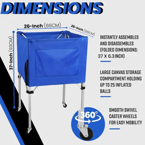 Vista 2 de Carrito de pelota de voleibol con ruedas, cesta portátil de almacenamiento, 37 x 26 x 26 pulgadas, organizador de equipo deportivo para garaje