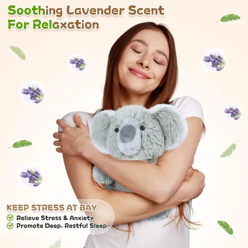 Vista 5 de SuzziPals Animales de peluche de koala calentables y refrigerables, bonitos peluches de almohadilla térmica para microondas para calmar y relajarse