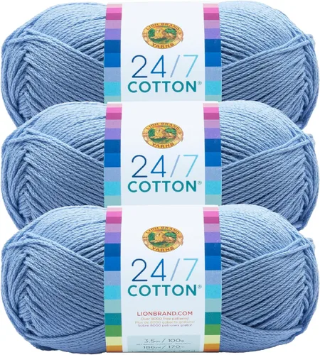Vista 99 de Lion Brand Yarn - Hilo ligero 24/7 de algodón para tejer, hacer ganchillo y manualidades, Ámbar, paquete de 1 Light Worsted 100% Mercerized Cotton
