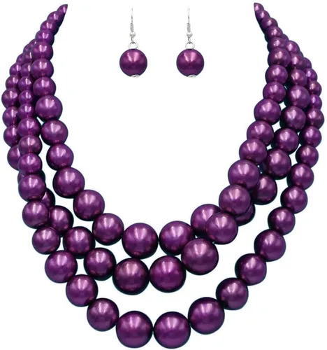 Vista 26 de Rosemarie & Jubalee Conjunto de joyería para mujer con 3 cadenas multicolores de perlas simuladas y aretes, regalo con collar, 45,7 cm + 7,6 cm