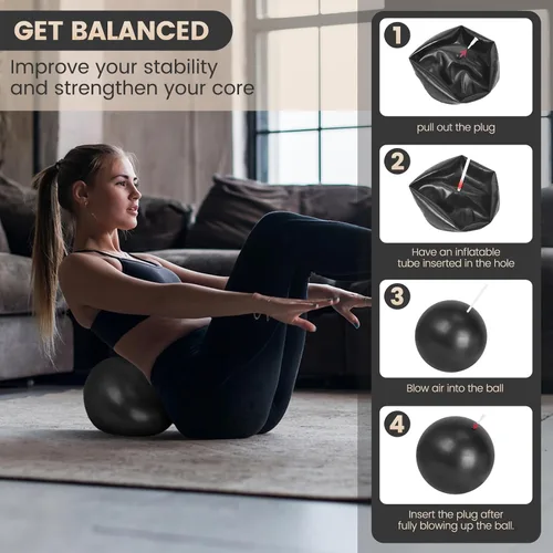 Vista 7 de Kit esencial de pilates para entrenamientos en casa, juego de equipo de pilates negro con pelota de yoga de 9 pulgadas, deslizador de pilates, banda