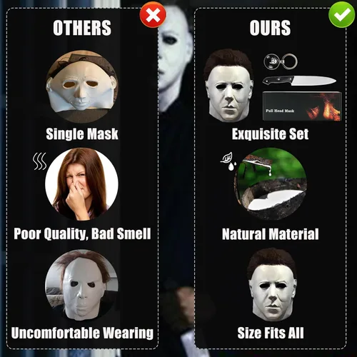 Vista 5 de Lucasou Máscara de Michael Myers original para adultos, máscara de miedo para Halloween, máscara de látex para cosplay, baile de graduación, disfraz