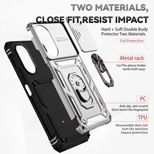 Vista 3 de Funda para Honor X7, CMA-LX2 CMA-LX1 con protector de pantalla de vidrio templado y cubierta de cámara deslizante, anillo magnético soporte