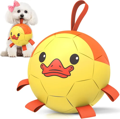 Vista 14 de QDAN Pelotas de juguete para perros: Pelota de fútbol para entrenamiento de mascotas con correas - Pelota para cachorros, extra pequeña, pelotas