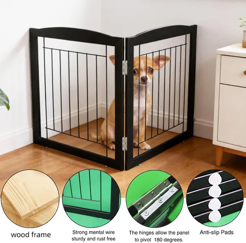 Vista 5 de ZJSF Puerta plegable independiente para perros para casa, puerta de madera extra ancha para cachorros, escaleras, puertas para mascotas, valla alta
