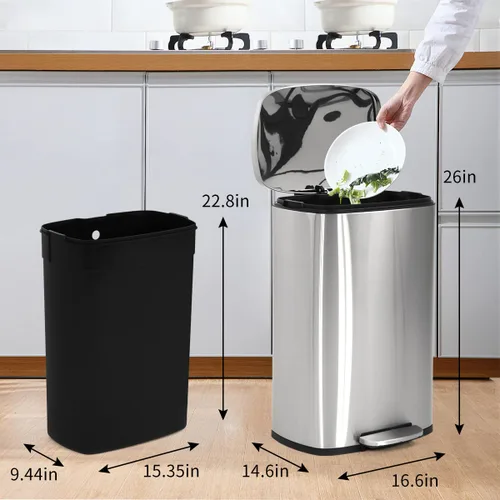 Vista 2 de Cubo de Basura con Pedal de Acero Inoxidable de 13 Galones Cubo de Basura de Metal con Tapa Cubos de Basura Grandes para Cocina, Baño, Baño, Oficina