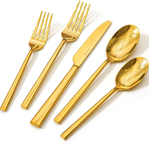 Vista 11 de Juego de cubiertos negros KINGSTONE, juego de 20 piezas de cubertería forjada de acero inoxidable premium, servicio para 4, para cocina, hogar