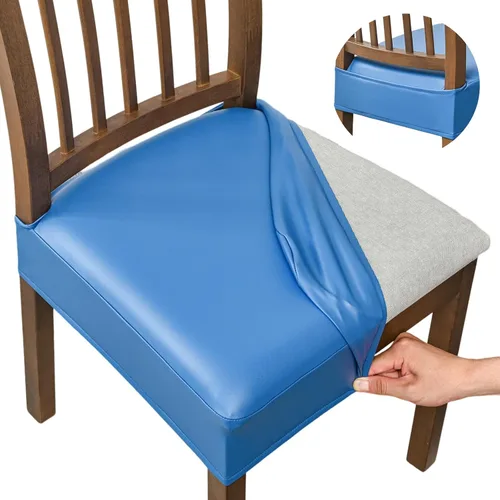 Vista 32 de NILUOH Juego de 2 fundas de asiento impermeables para sillas de comedor, de piel sintética, fundas de asiento para sillas de comedor, extraíbles