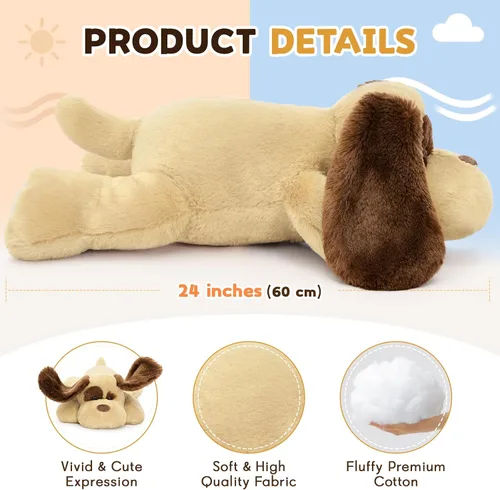 Vista 7 de MorisMos Perro de peluche con peso de 24 pulgadas, peluche para microondas Perro marrón