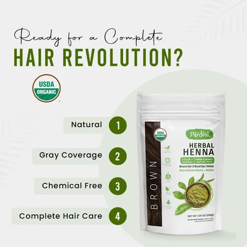 Vista 3 de Pardesi Henna Brown orgánico 7.05 oz - Tinte natural para el cabello y tratamiento acondicionador Halal, sin OMG, vegano Sin productos químicos