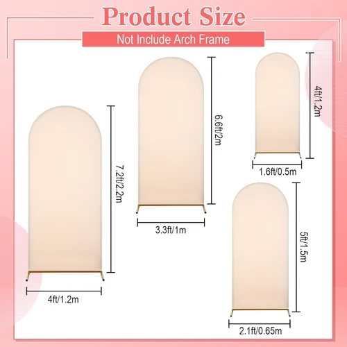 Vista 2 de Peryiter 4 fundas de telón de fondo de arco de elastano, beige, para decoración de cumpleaños de boda, 7.2 pies, 6 pies, 5 pies, 4 pies incluidos