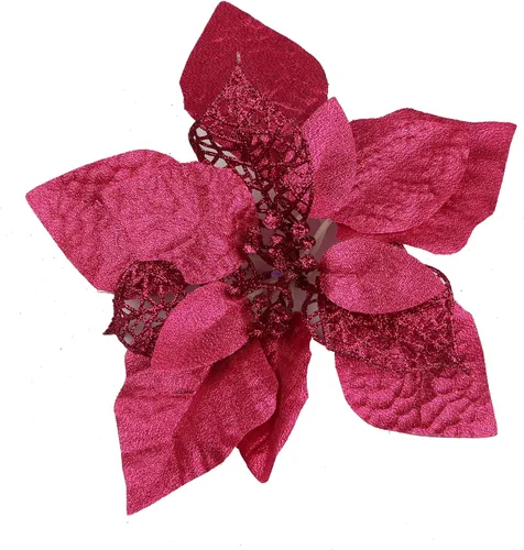 Vista 20 de YYCRAFT 12 flores artificiales de seda brillante con purpurina para decoración de árbol de Navidad (plata, 8 pulgadas)