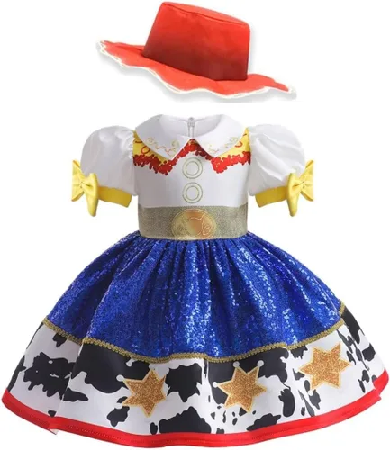 Vista 4 de Disfraz de Jessie para niñas, disfraz de vaquera con lentejuelas para Halloween