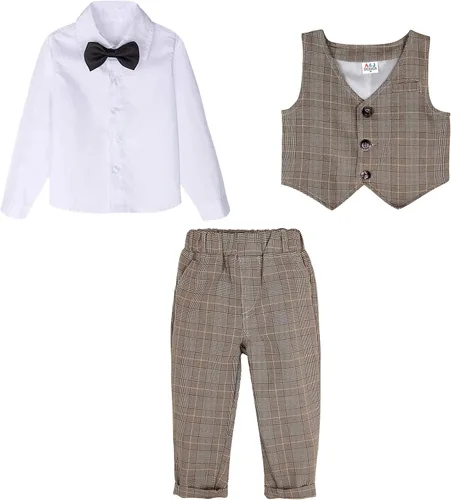 Vista 95 de A&J DESIGN Conjunto de traje de caballero para niños pequeños, 3 piezas, camisas, chaleco y pantalones
