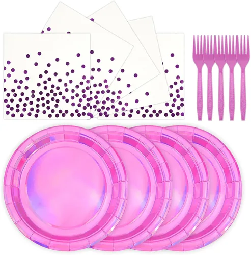 Vista 10 de 72 PIEZAS Platos y Servilletas de Feliz Cumpleaños Suministros para Fiestas, Platos y Servilletas de Papel con Puntos Negros y Dorados con Tenedores