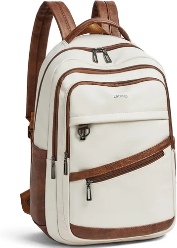 Vista 9 de LATMAP Mochila de 43L para mujeres y hombres - Mochila de cuero vegano, bolsa de viaje, maleta de mano, mochila universitaria, para trabajo