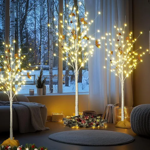 Vista 10 de Lamerge Juego de 3 árboles iluminados, árbol de Navidad de 4 pies, 5 pies y 6 pies con luces LED, decoración de Halloween, adecuado para festivales