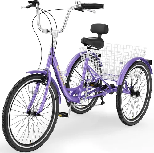 Vista 22 de MOONCOOL Triciclos para adultos de 3 ruedas y 7 velocidades, triciclos para adultos de 20/24/26 pulgadas, bicicleta de 3 ruedas con cesta
