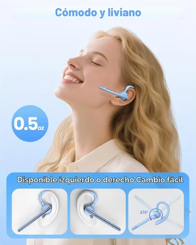 Vista 2 de Auriculares Bluetooth, 72H trabajo auricular inalámbrico de un solo oído Azul claro