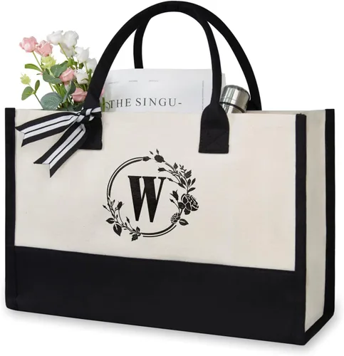 Vista 317 de TOPDesign Personalized Initial Canvas Beach Bag, Monogrammed Gift Tote Bag for Women