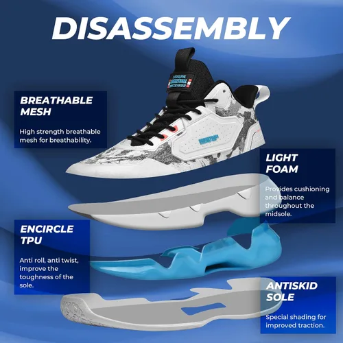 Vista 2 de ASHION Men's Basketball Shoes Mid Basketball Sneakers Non-Slip Outdoor Cushioning Workout Shoes