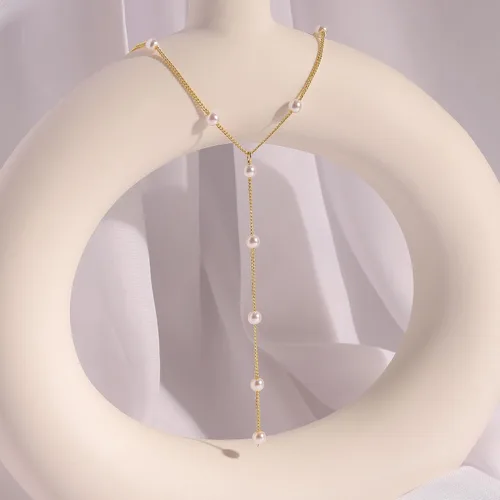 Vista 7 de VRIUA Pearl Necklaces for Women - 14k Gold Plated Dainty Pearl Necklace Simple Gold Pearl Necklace Everyday Minimalist Necklaces for Women
