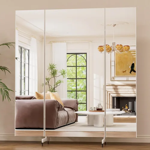 Vista 10 de brisafe 67"x55" Folding Mirror with Wheels, 3-Panel Full Length Standing Mirror, Space-Saving, Shatterproof Nano Material, Portable Floor Mirror for
