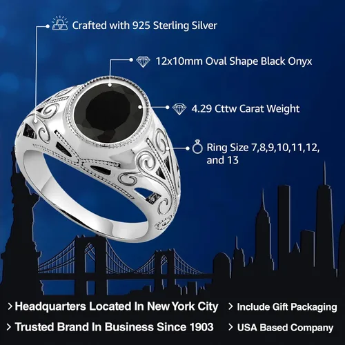 Vista 2 de Gem Stone King Men's 925 Sterling Silver Gemstone Birthstone Ring Oval 12X10MM Available in Size 7, 8, 9, 10, 11, 12, 13