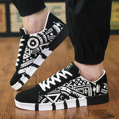 Vista 2 de Hbeylia Tenis de moda para mujeres y hombres, parejas, informales, hip hop, hipster, graffiti, con cordones, parte superior baja, zapatos de lona